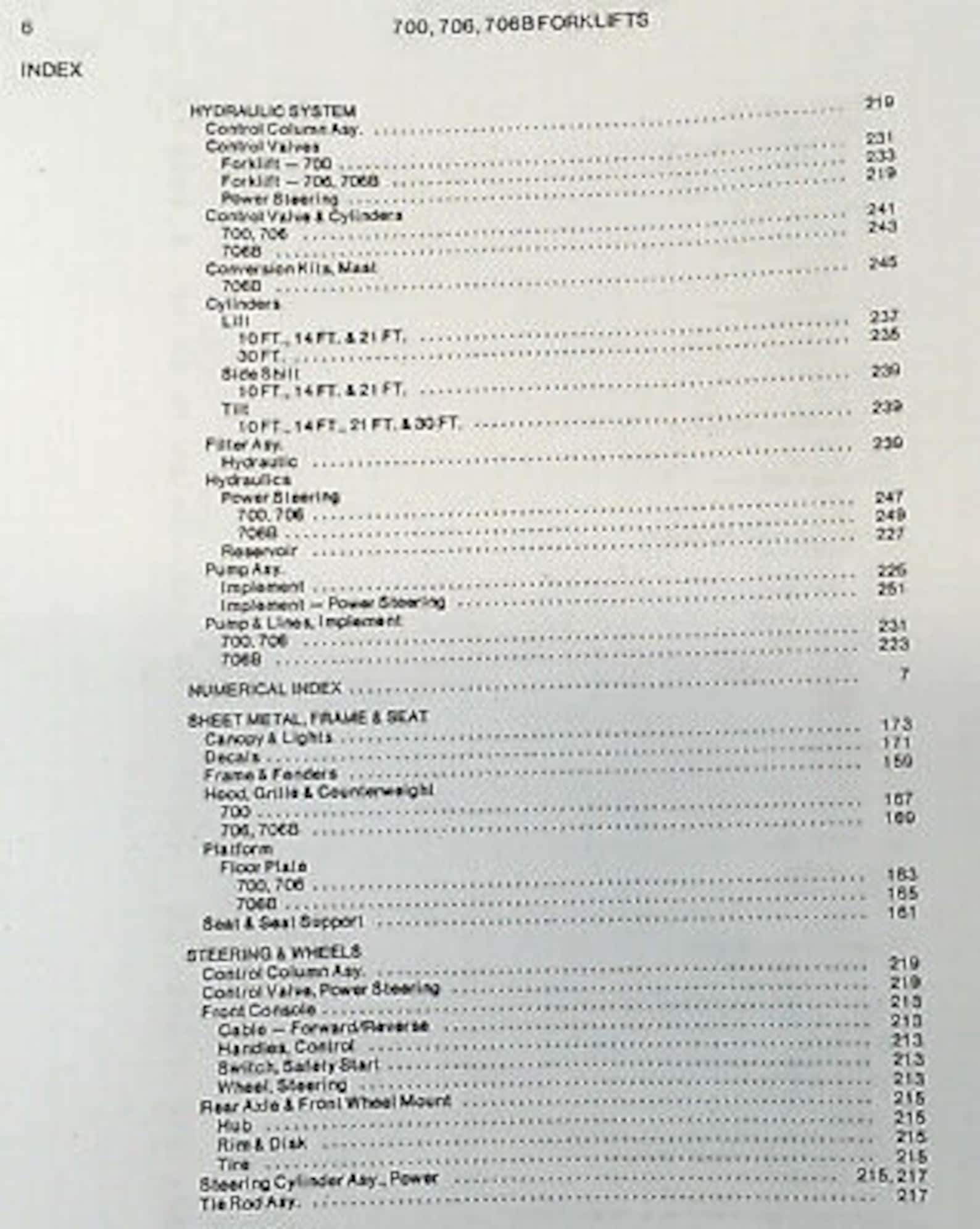 Allis Chalmers 700 706 706B Forklifts Parts Manual Catalog Book S/N up ...