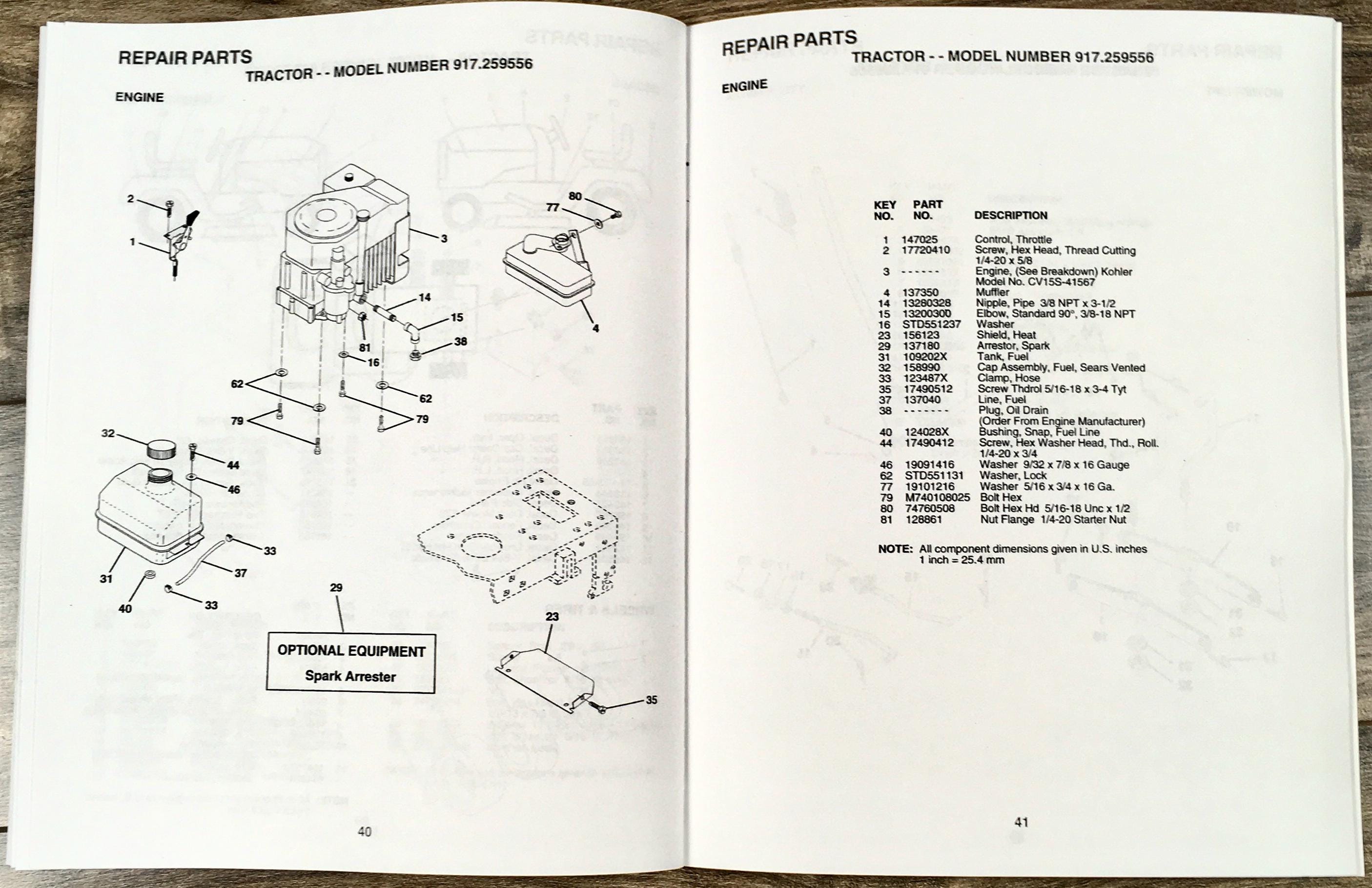 Craftsman 917.259556 Lawn Mower Garden Tractor Owners Operators Parts ...