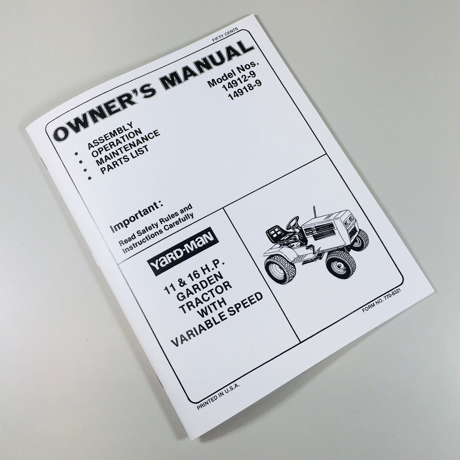 Yard-man 11 & 16 Hp Garden Tractor Operators Owners Parts List