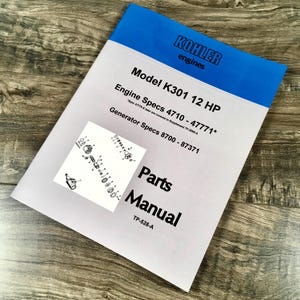 Kohler K301 12Hp Engine Generator Parts Catalog Manual Exploded Views Numbers