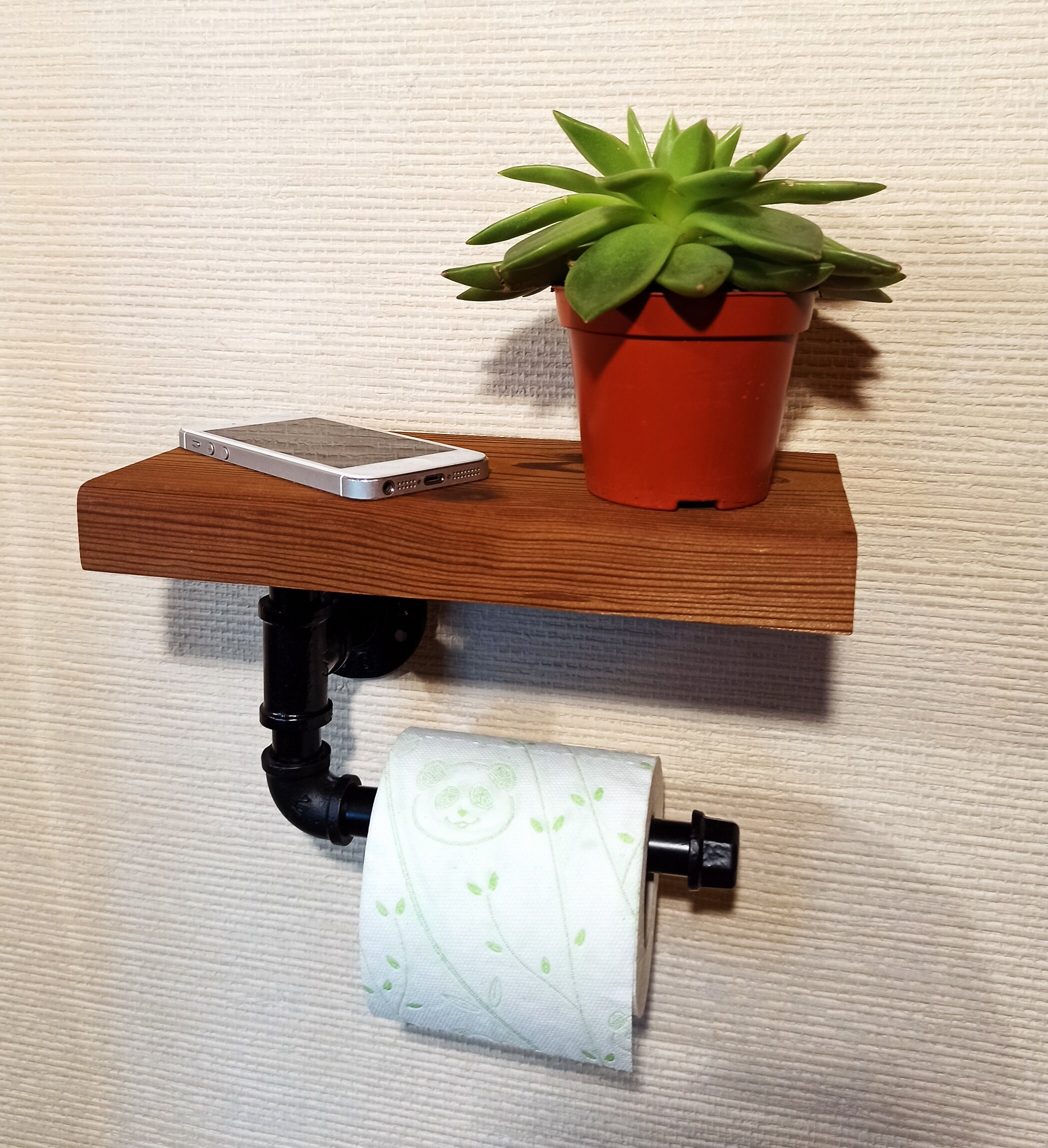 Industrieller Toilettenpapierhalter Mit Holzregal – Rustikales Design Für Bad & WC