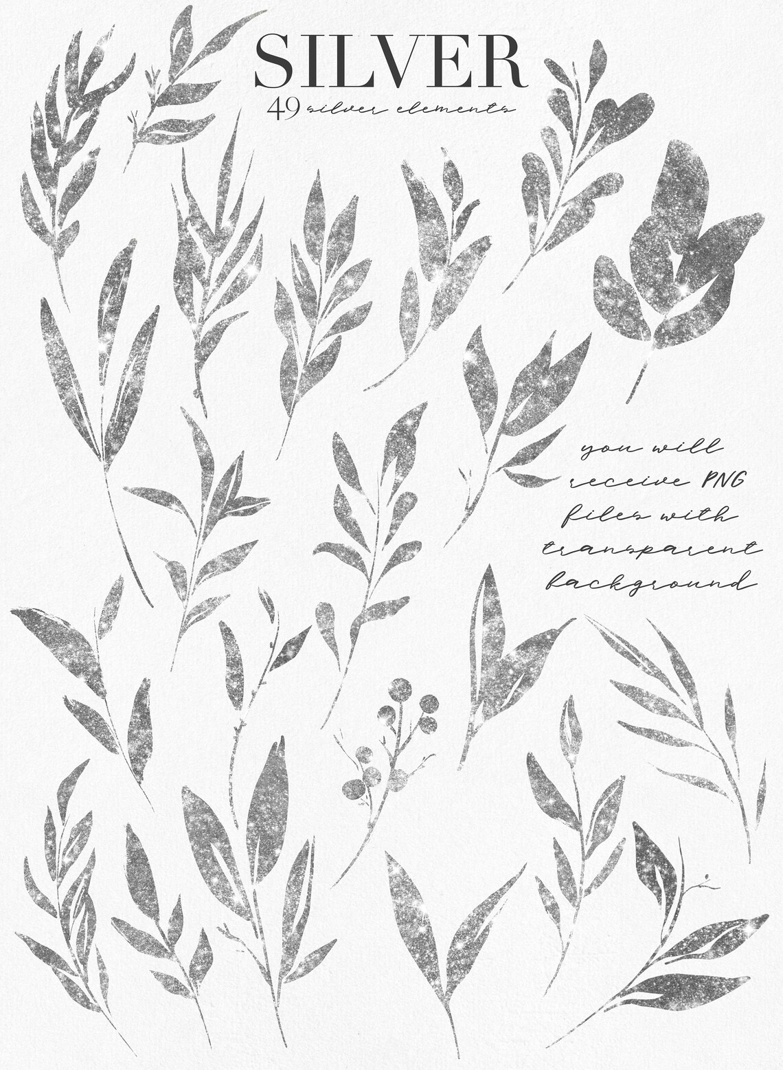 Hojas de plata clipart Hojas de plata png Salpicaduras de Etsy