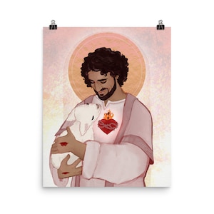 Sagrado Corazón de Jesús con Cordero / Buen Pastor - impresión/ilustración/arte