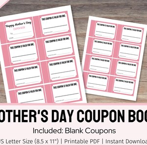 Mother&#39;s Day Printable Coupon Book Gift, Mother&#39;s Day Voucher Gift, Gift Present for Mom, Printable Gift Ideas For Her, Last Minute DIY Gift