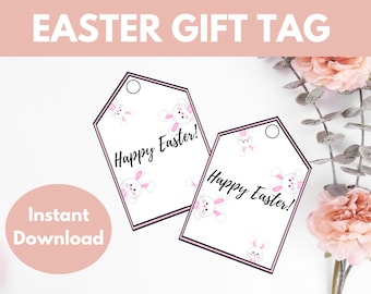Etichette regalo di Pasqua stampabili / Etichette per dolcetti di Pasqua per bambini / Etichette di Buona Pasqua / Etichette con coniglietto / Etichette per cestini regalo / Download immediato