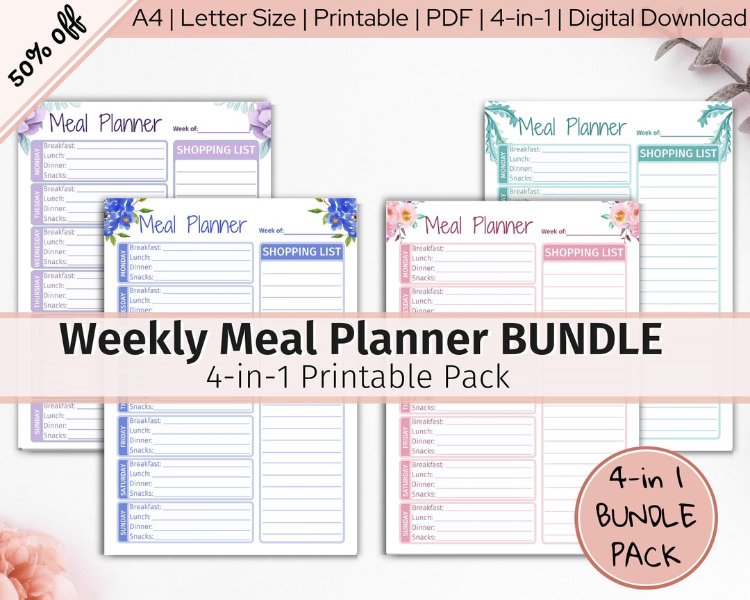 Weekly Meal Planner Printable Bundle | Monthly Meal Planner | Weekly ...