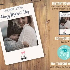 Mother's Day Photo Printable Editable Card, Customized Mothers Day Card, Personalized Card with Baby Kids Family, Mother's Day Card Template