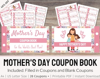 Mother's Day Printable Coupon Book Gift, Mother's Day Voucher Gift, Gift Present for Mom, Printable Gift Ideas For Her, Last Minute Gift