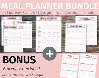 Weekly Meal Planner Printable | Weekly Meal Planner Template Printable | Weekly Meal and Snack Planner PDF | Weekly Menu Planner Printable