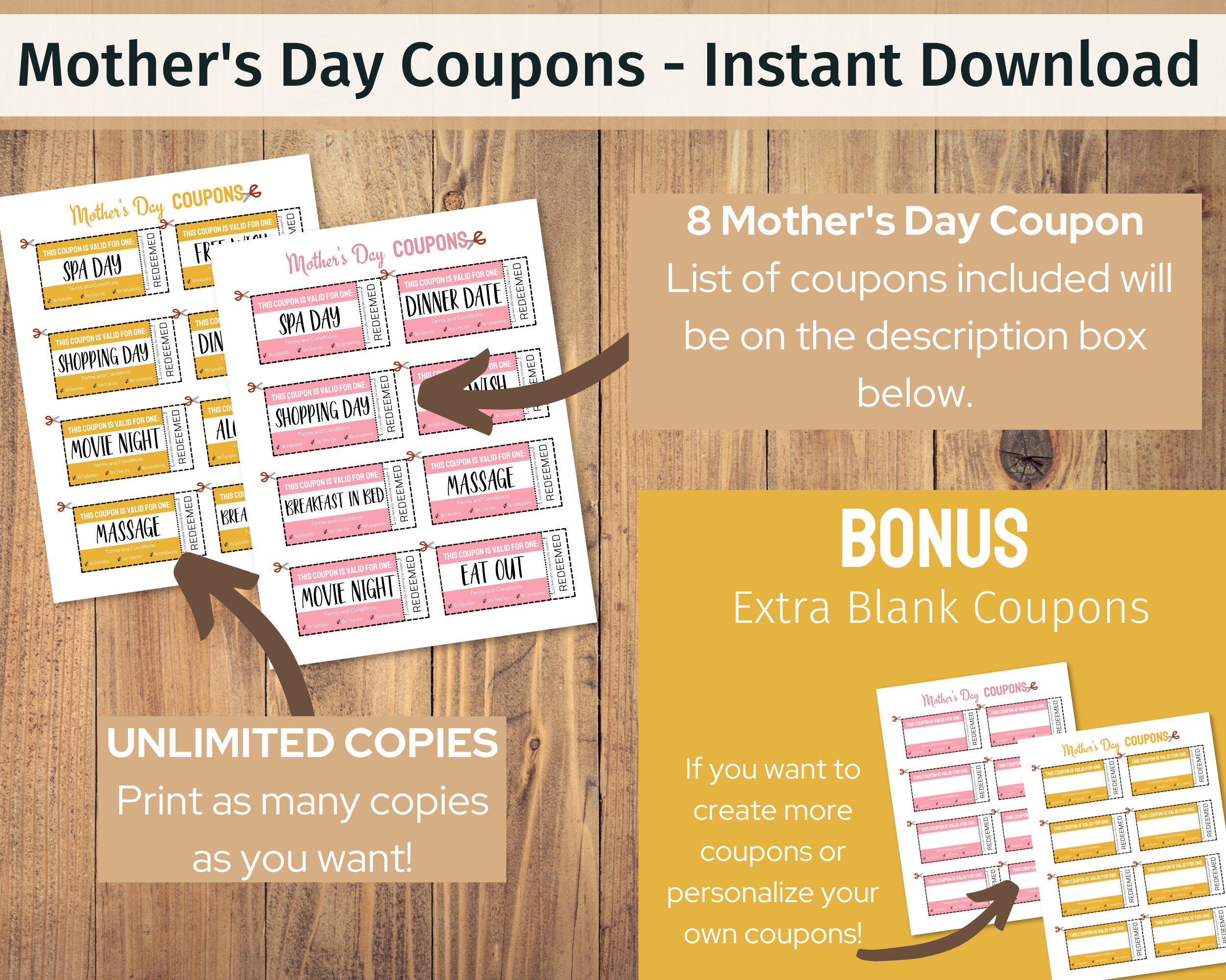 Mother's Day Coupon Printable Editable Gift Personalized | Etsy