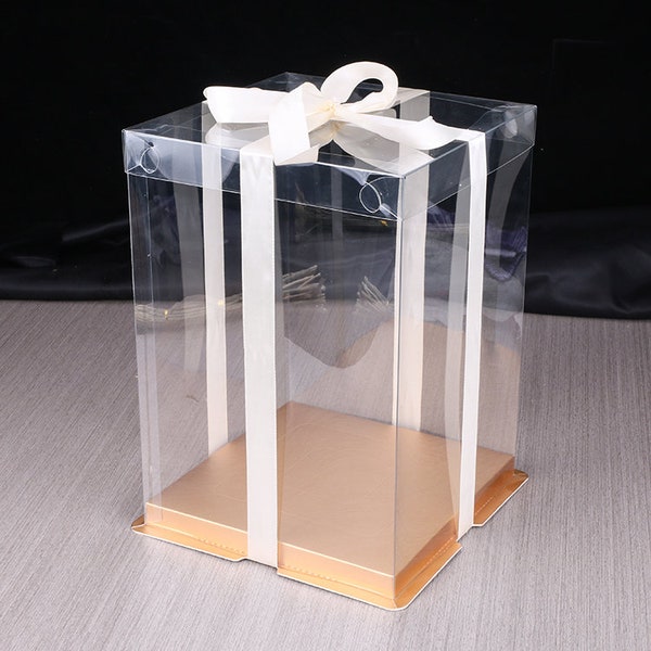 Tall Cake Boxes |Gold Base | Clear Cake Box | Gift Boxes | Cake Boxes in Canada | Ribbon Included!