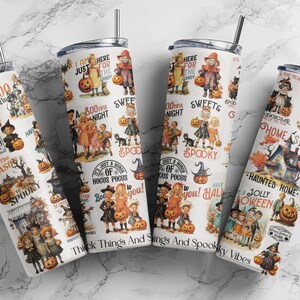 Vintage Halloween 20oz Skinny Tumbler Sublimation Design, PNG, Digital Download, Vintage Halloween Tumbler, Halloween Wrap, Seamless Pattern