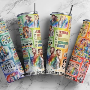 LGBT Pride 20oz Skinny Tumbler Sublimation Design, Seamless Pattern, Digital Download, LGBT Quotes Tumbler PNG, Lgbt Sublimation Wrap, Lgbt