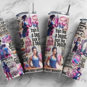 Gym 20 oz Skinny Tumbler Sublimation Design, Workout Template, Digital Download, Gym Tumbler Design, Gym Sublimation PNG, Gym Quotes Tumbler