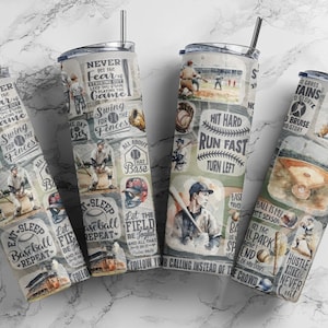Béisbol 20oz Flaco Tumbler Sublimación Diseño, Patrón sin costuras, Descarga digital, Béisbol Cotizaciones Tumbler PNG, Envoltura de sublimación de béisbol
