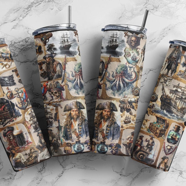 Pirates 20oz Skinny Tumbler Sublimation Design, Digital Download, Seamless Pattern, Pirates Tumbler Wrap, Pirates Sublimation, Pirates PNG