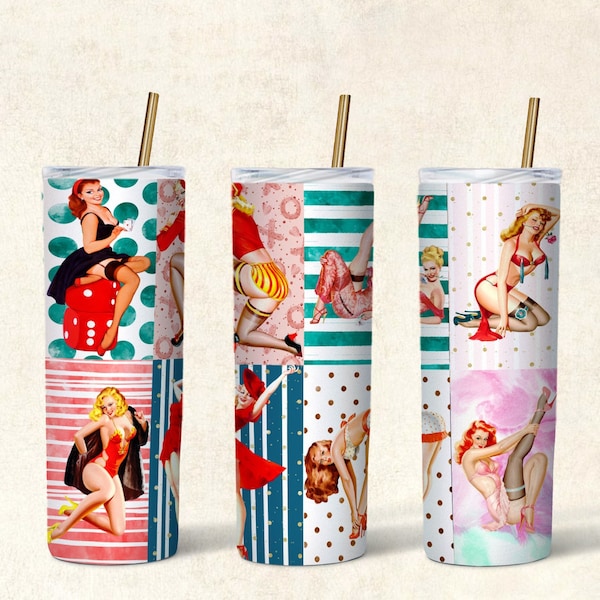 Pin Up Girls 20oz Skinny Tumbler Sublimation Design-Straight & Tapered Template-Digital Download-Pin Up Girls Tumbler Wrap-Pin Up Girls PNG