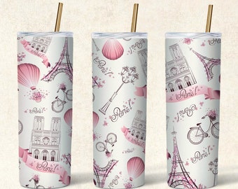 Paris Skinny Tumbler Sublimation Design, Eiffel Tower Seamless Wrap (PNG Digital Download)