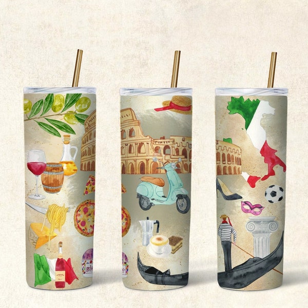 Italy 20oz Skinny Tumbler Sublimation Design-Straight & Tapered Template-Digital Download-Italy Tumbler PNG, Italy Wrap, Italy PNG, Italy