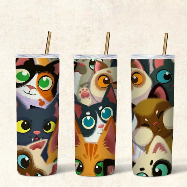 Cats 20oz Sublimation Skinny Tumbler, Cats Tumbler Wrap, Cats Sublimation File, PNG Tumblers, Straight & Tapered, Cats Tumbler, Cats Wrap