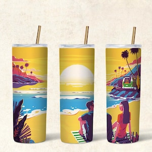 Na plaży 20oz Skinny Tumbler Sublimacja Design-Prosty i stożkowy szablon-Pobieranie cyfrowe-Tumbler wakacyjny-Owijka na kubek plażowy, plaża