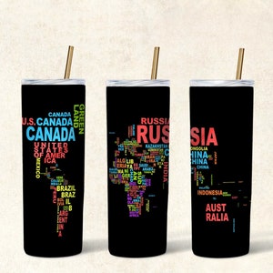 Wereldkaart 20 oz Skinny Tumbler Sublimatie Design-Straight & Taps toelopende Template-Digital Download-World Map Designed Tumbler, World Map Cup