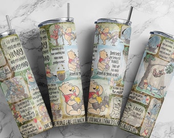 Classic Winnie The Pooh Skinny Tumbler, Tumbler Template Sublimation Designs Downloads, 20 oz Skinny Tumbler , Digital PNG tumblers, #STD