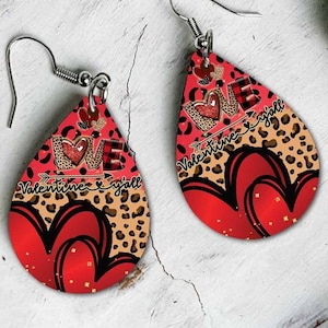 Leopard Print Love Teardrop Earring Template, Love Earring PNG, Instant Download, Hearts Teardrop Earring Sublimation Design, Hearts Earring