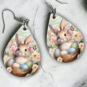 Easter Bunny Teardrop Earring Template, Bunny Earring PNG, Instant Download, Spring Bunny Teardrop Earring Sublimation Design, Bunny Earring