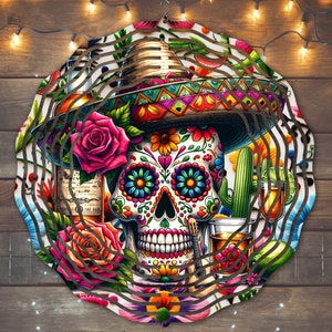 Skull Wind Spinner Sublimation Design, Instant Download, PNG File, Flower Skull Wind Spinner Template, Cinco De Mayo Wind Spinner, Skull PNG