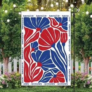 Bandiera da giardino con motivo floreale boho patriottico 12x18, design a sublimazione, download istantaneo, PNG, bandiera da giardino con motivo patriottico americano, bandiera da giardino con motivo floreale degli Stati Uniti