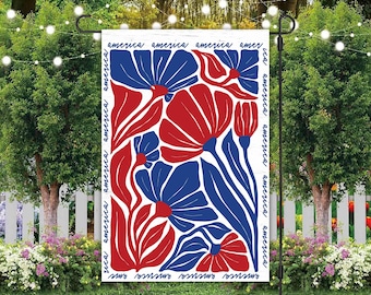 Patriotic Boho Floral 12x18 Garden Flag Sublimation Design, Instant Download, PNG, Patriotic America Garden Flag, USA Floral Garden Flag