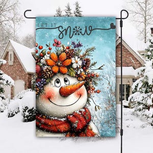 Let It Snow Garden Flag Sublimation Design, PNG, Quirky Snowman 12x18 Garden Flag, Digital Download, Merry Christmas Snowman Garden Flag