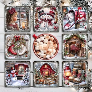 Podkładka pod kubek w kształcie kwadratowego domku w stylu rustykalnym z nadrukiem sublimacyjnym, podstawka pod kubek w stylu rustykalnym w stylu rustykalnym w formacie PNG, szablon prezentu świątecznego, wydruk podkładki w formacie cyfrowym do pobrania