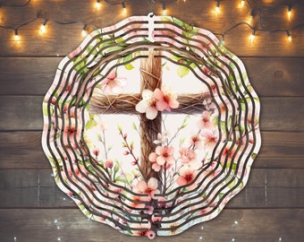 Floral Cross Wind Spinner Sublimation Design (PNG File)