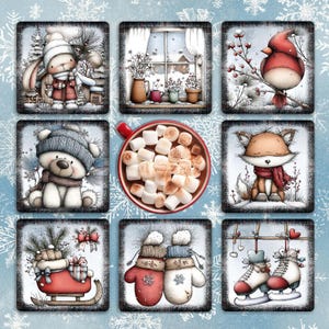 Fantazyjny wzór zimowej kwadratowej podstawki z nadrukiem sublimacyjnym, uroczy świąteczny kubek w formacie PNG, szablon prezentu świątecznego, nadruk podstawki, pobieranie cyfrowe