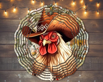 Cowboy Rooster Wind Spinner Sublimation Design (PNG, 10x10 inches)