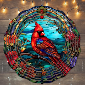 Stained Glass Cardinal Wind Spinner Sublimation Design, Instant Download, PNG File, Cardinal Wind Spinner Template, Wind Spinner Sublimation