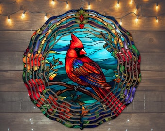 Stained Glass Cardinal Wind Spinner Sublimation Design, Instant Download, PNG File, Cardinal Wind Spinner Template, Wind Spinner Sublimation