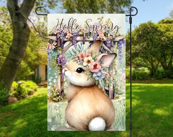 Bandeira de jardim de coelho da primavera 12x18, design de sublimação, download instantâneo, PNG, bandeira de jardim de Olá Primavera, bandeira de jardim de coelho, bandeira de Olá Primavera PNG