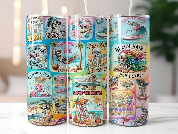 Summer Skeletons Tumbler Sublimation Design (Digital Download)