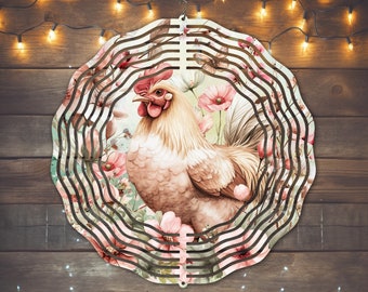 Floral Chicken Wind Spinner Sublimation Design (PNG, Digital Download)
