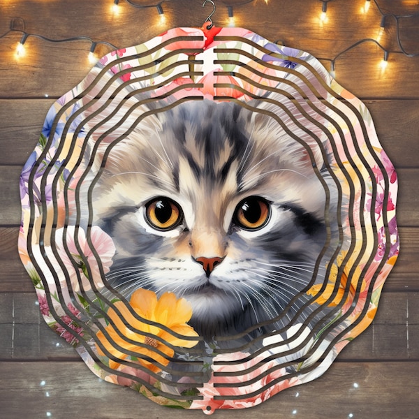 Cat Wind Spinner Sublimation Design, Instant Download, PNG File, Cute Cat Wind Spinner Template, Kitten Wind Spinner Sublimation, Floral Cat