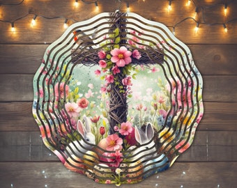 Floral Cross Wind Spinner Sublimation Design (PNG)
