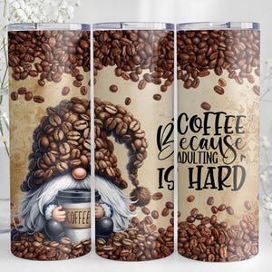 Coffee Gnome 20oz Skinny Tumbler Sublimation Design, Coffee Lover Tumbler Wrap, Cute Gnome Tumbler Template Digital Download, DIY Print