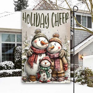 Cute Snowman Garden Flag Sublimation, PNG File, Christmas 12x18 Garden Flag, Digital Download, Winter Garden Flag, Cute Snowman Family Flag