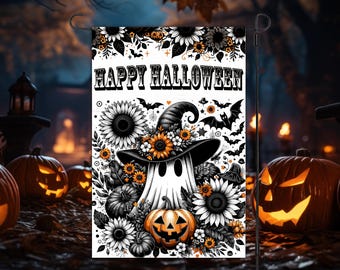 Halloween Ghost Garden Flag Sublimation Design (PNG, 12x18, Instant Download)