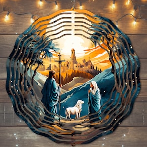Christmas Nativity Wind Spinner, Nativity Wind Spinner Sublimation Design, Instant Download, PNG File, Nativity Scene Wind Spinner Template