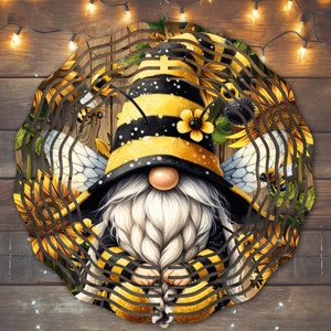 Bee Gnome Wind Spinner Sublimation Design, Instant Download, PNG File, Bee Gnome Wind Spinner Template, Gnome Wind Spinner, Bee Gnome PNG