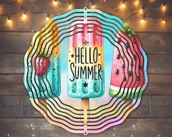 Hello Summer Wind Spinner Sublimation Design, Ice Cream PNG (Digital Download)